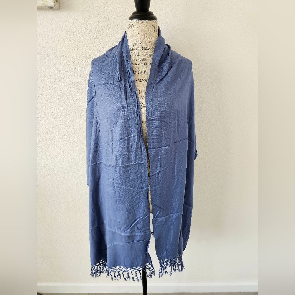 NWT Collection XIIX Denim Blue Viscose Scarf - Fringed Wrap Shawl